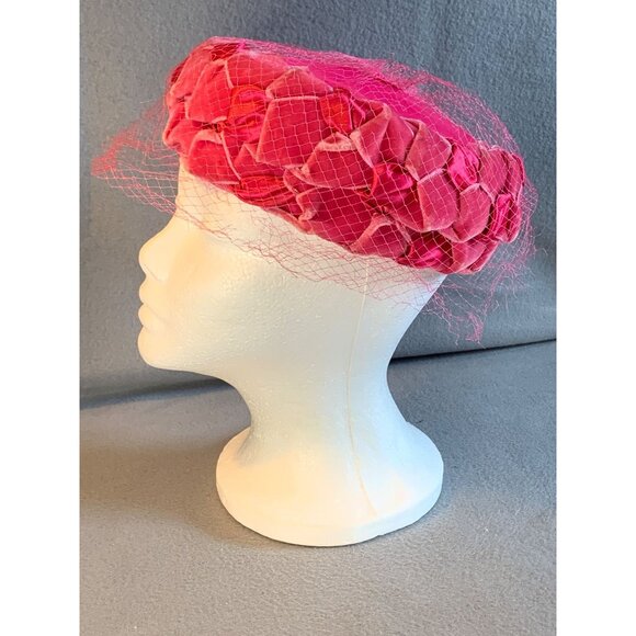 Ladies Pink Satin and Velvet Braided Hat Sz 22 Vintage - Picture 10 of 10